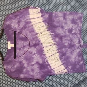 Dress Barn - Purple and white short sleeve tiedye top with silver bling. Size- L